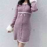 ファー付きパイピングワンピース