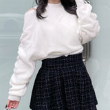 シャーリング袖カシュクールニット