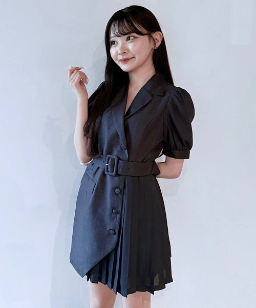 プリーツ異素材シアーテーラードワンピース – PARK by one way