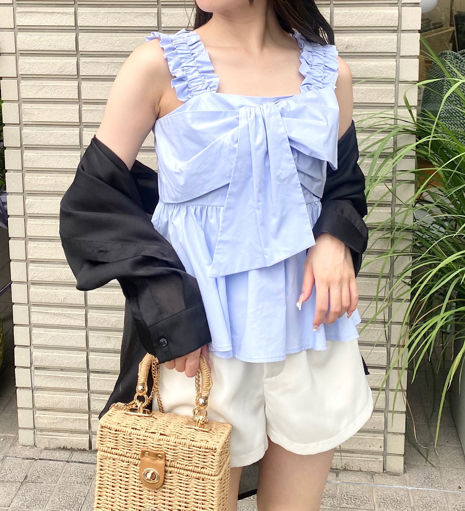 リボンペプラムキャミブラウス