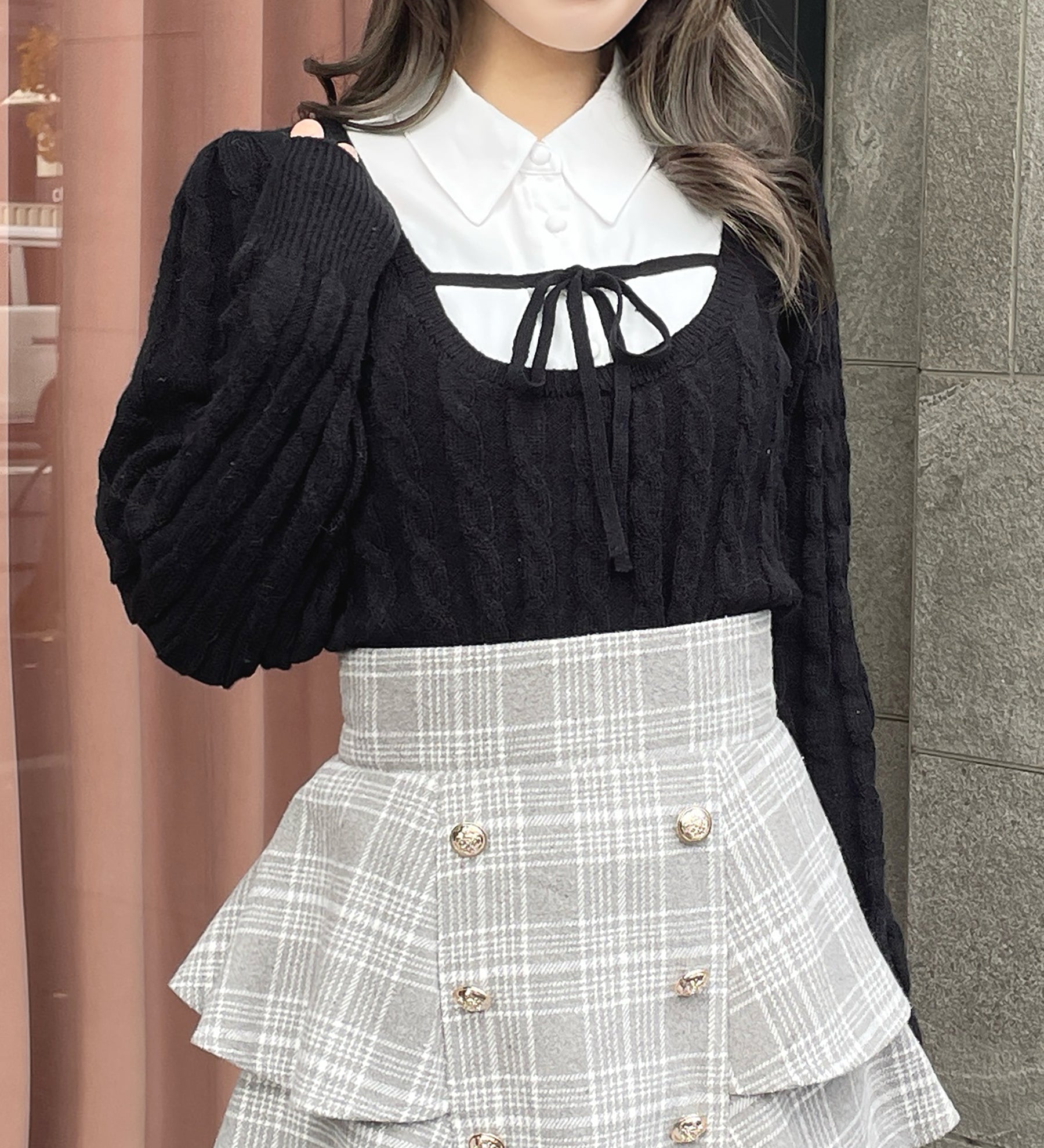 レイヤードケーブルニット