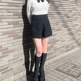 リボン衿金ボタンニット