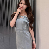 【SALE】オフショルデニムロングワンピース