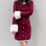 ファー付きパイピングワンピース