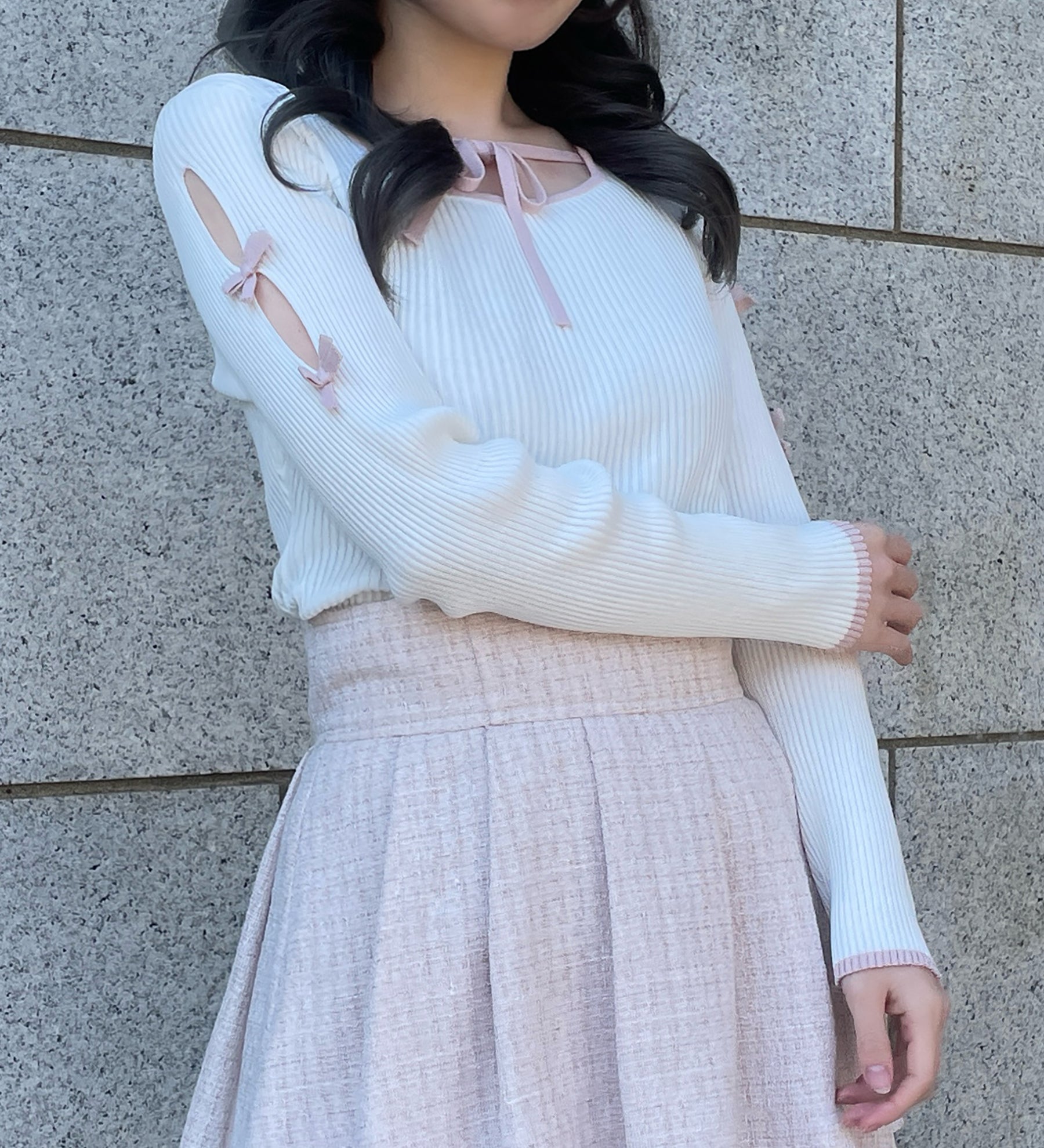 スリットリボンスリーブトップス
