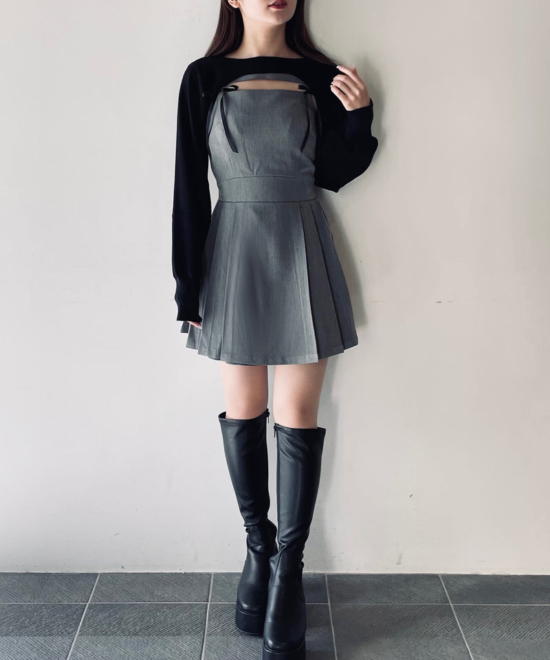 NOMAE ショートニット×キャミワンピースセット グレー系その他 NOMAE（ノーマエ）の「ショートニット×キャミワンピースセット