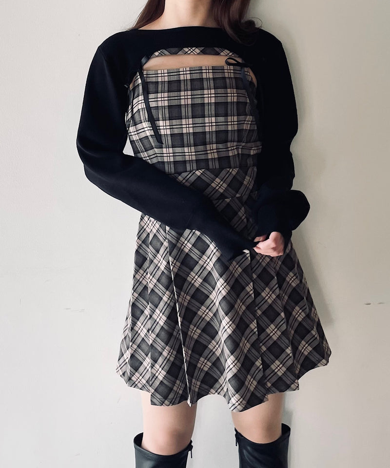 one way NOMAE ショートニット×キャミワンピースセット グレー