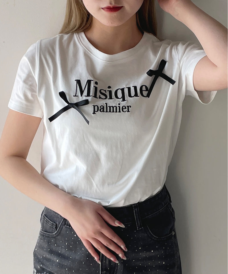 【予約商品 4月上旬お届け】ラメロゴ刺繍リボンTシャツ