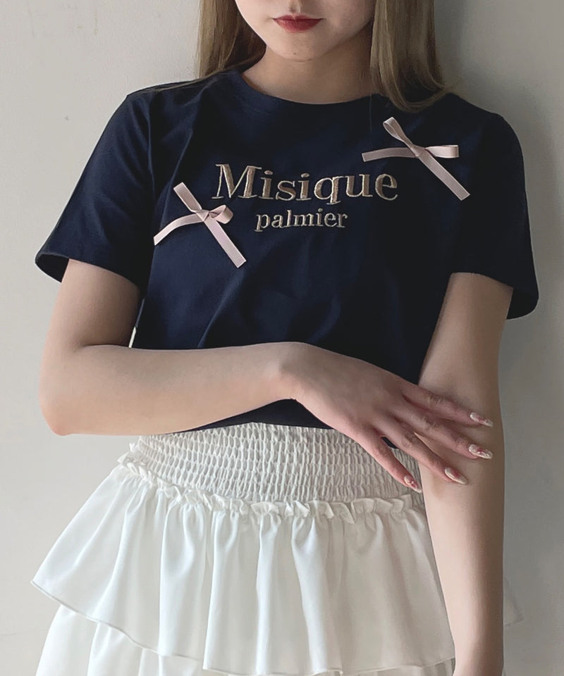 【予約商品 4月上旬お届け】ラメロゴ刺繍リボンTシャツ