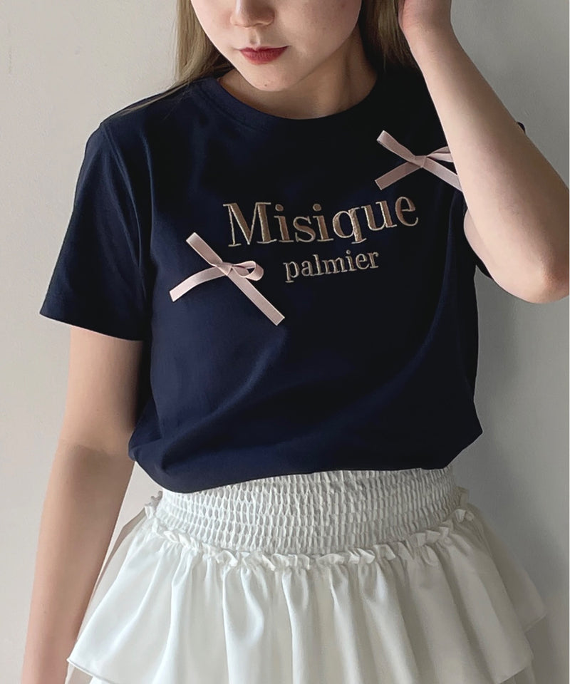 【予約商品 4月上旬お届け】ラメロゴ刺繍リボンTシャツ