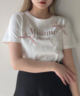 【予約商品 4月上旬お届け】ラメロゴ刺繍リボンTシャツ