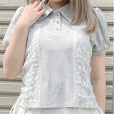 ポロ衿レースドロストトップス