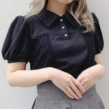 ポロ衿レースドロストトップス