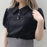 ポロ衿レースドロストトップス