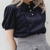 ポロ衿レースドロストトップス