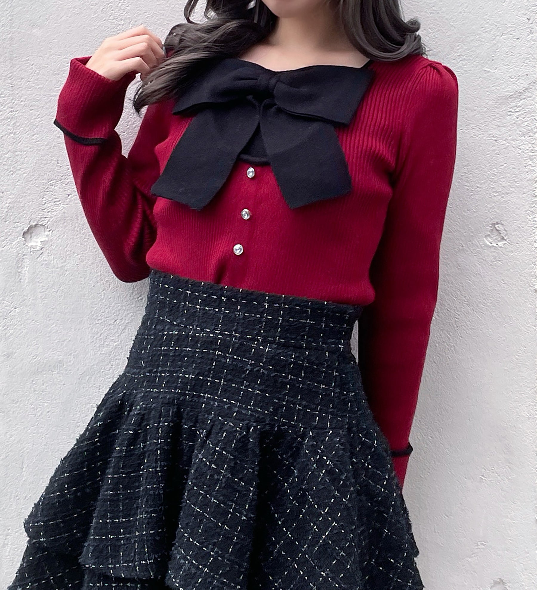 リボンレイヤードニット