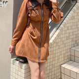 長袖フロントジップワンピース