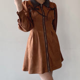 【予約商品 10月上旬お届け】長袖フロントジップワンピース