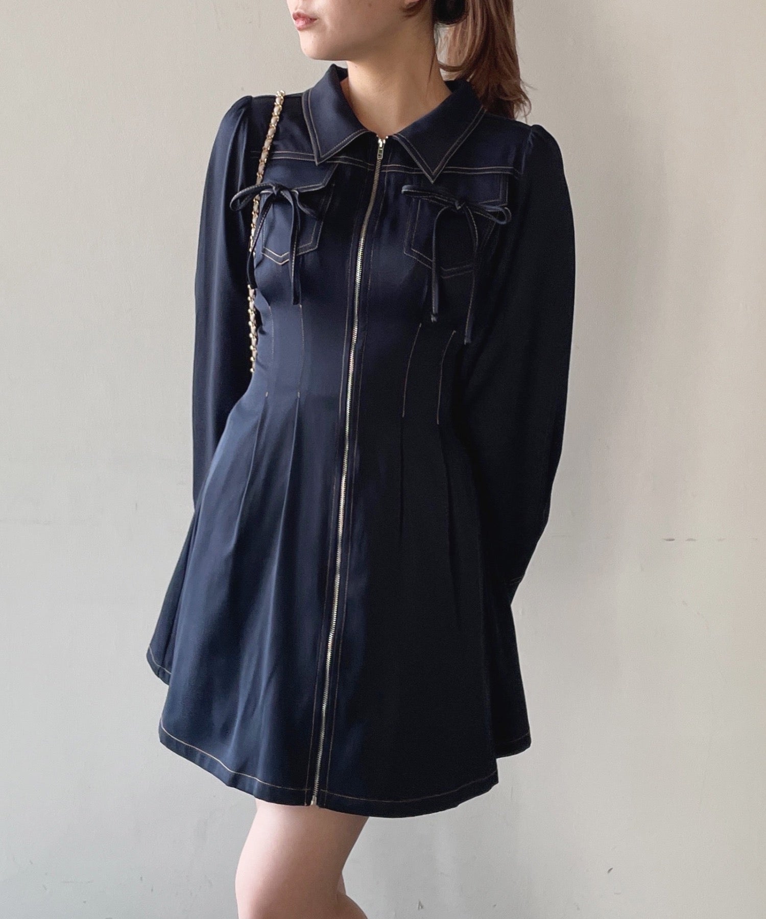 七里　荻窪　フロントジップワンピース　130 セール】FRONT ZIP BACK OPEN S/OP フロント ジップ バック