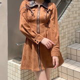長袖フロントジップワンピース