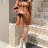 長袖フロントジップワンピース