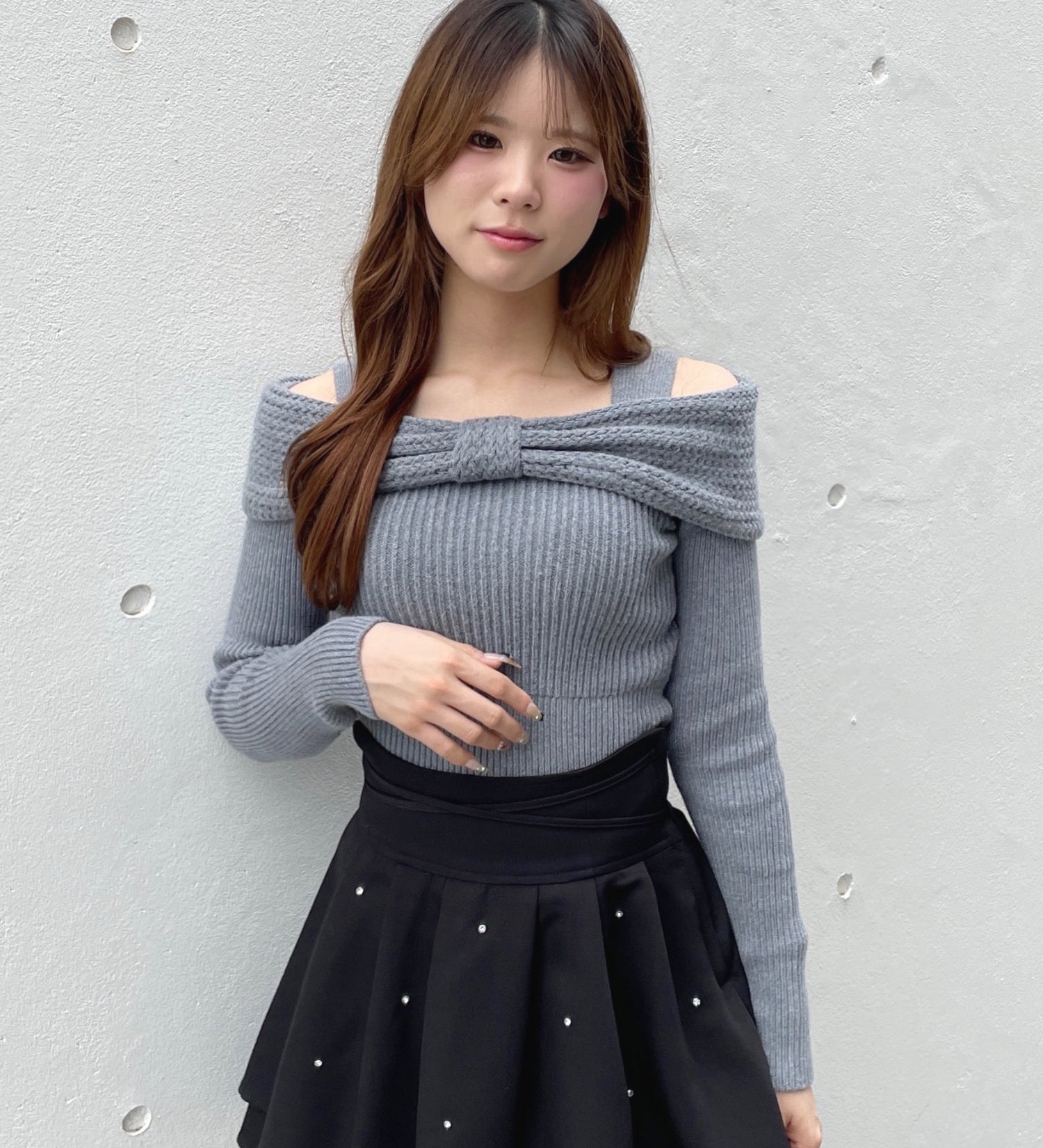 【予約商品 11月上旬発送】リボンオフショルニット