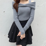 リボンオフショルニット