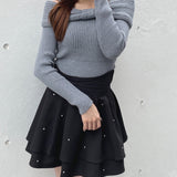 リボンオフショルニット