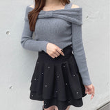 リボンオフショルニット