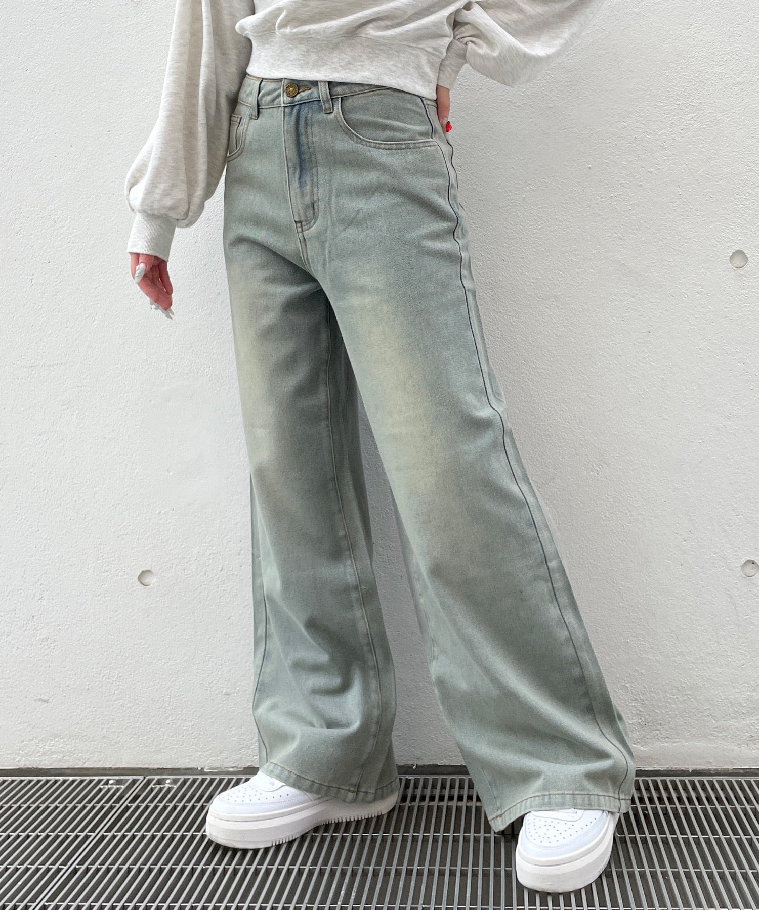 バックリボンワイドデニムパンツ