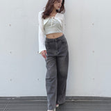 【予約商品 10月中旬お届け】バックリボンワイドデニムパンツ