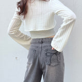 【予約商品 10月中旬お届け】バックリボンワイドデニムパンツ