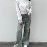 【予約商品 10月中旬お届け】バックリボンワイドデニムパンツ
