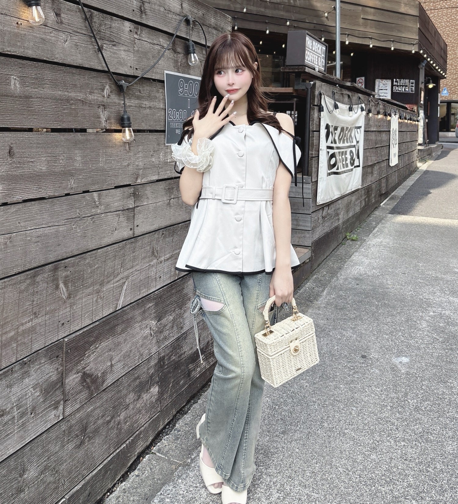 サイドリボンデニムパンツ