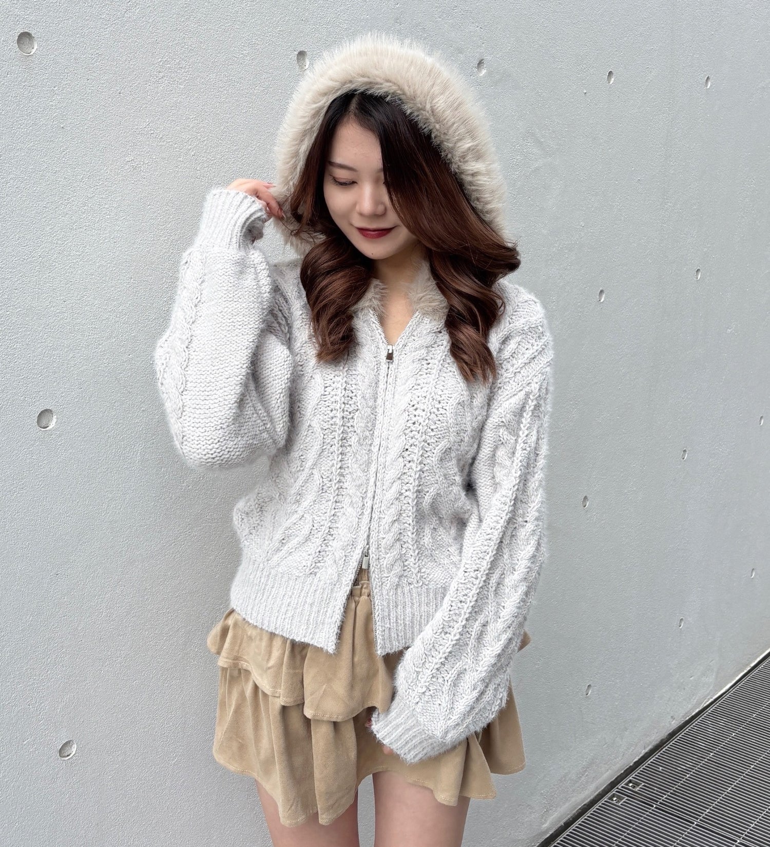 ファー付きニットパーカー