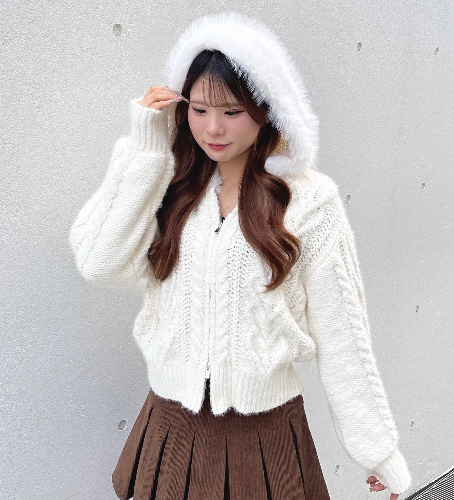 ファー付きニットパーカー