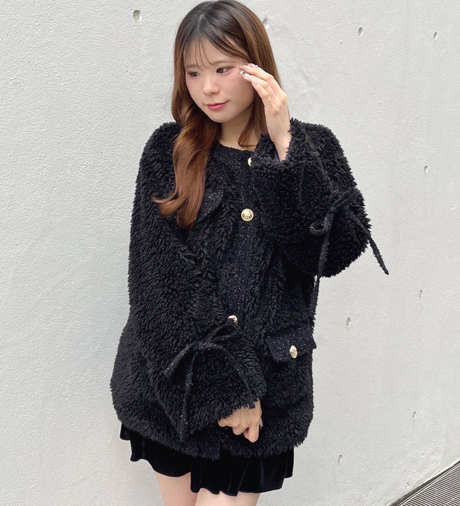 ノーカラーボアジャケット