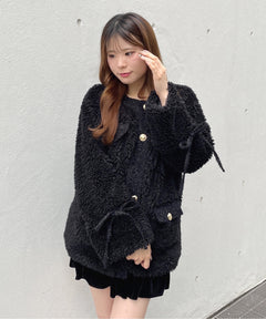 ノーカラーボアジャケット