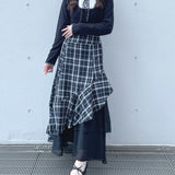 【予約商品 10月下旬お届け】長袖チェックパイピングカットソー