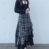 【予約商品 10月下旬お届け】長袖チェックパイピングカットソー