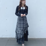 【予約商品 10月下旬お届け】長袖チェックパイピングカットソー