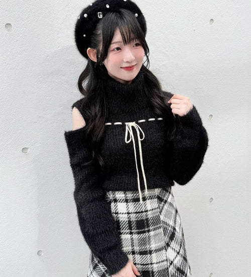 【予約商品10月中旬発送】ベロアリボンオフタートルニット