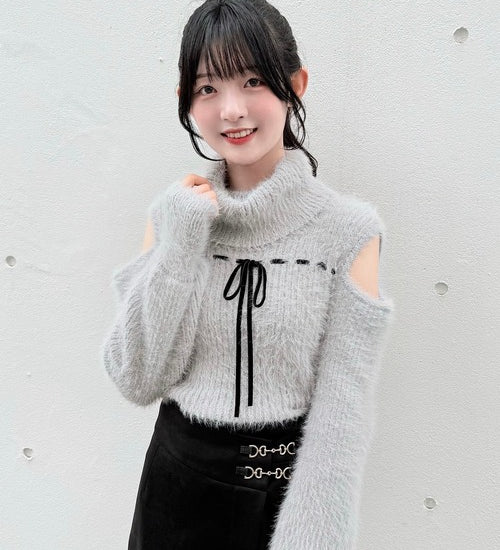 【予約商品10月中旬発送】ベロアリボンオフタートルニット