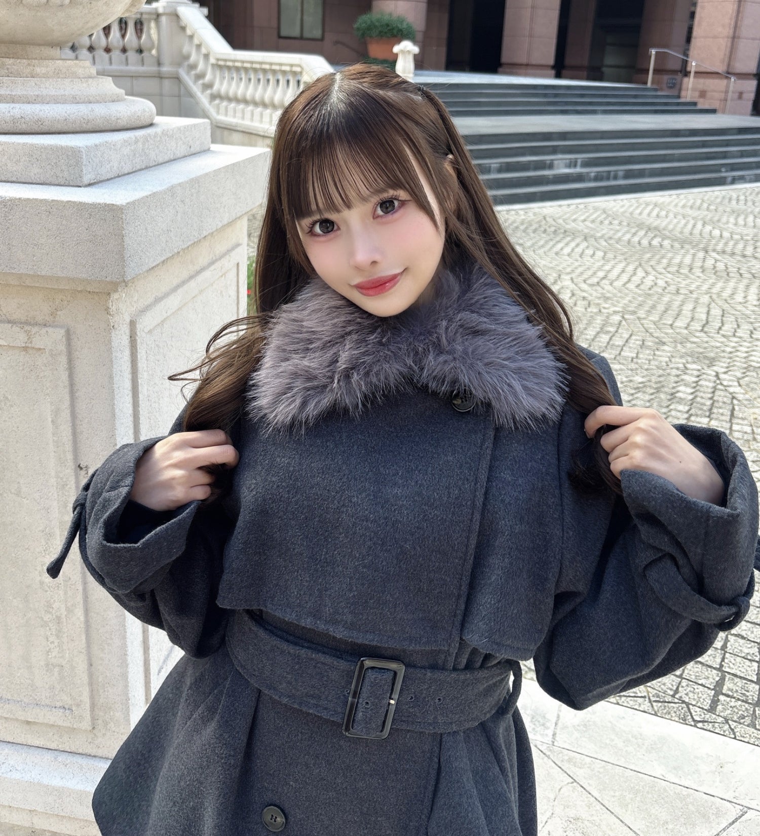 ファー衿コート