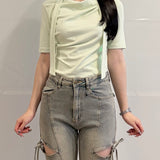 【SALE】半袖ドレープ衿カットソー