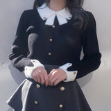 リボン衿金ボタンニット