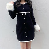 ファー付きパイピングワンピース