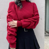 シャーリング袖カシュクールニット