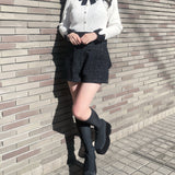 リボン衿金ボタンニット