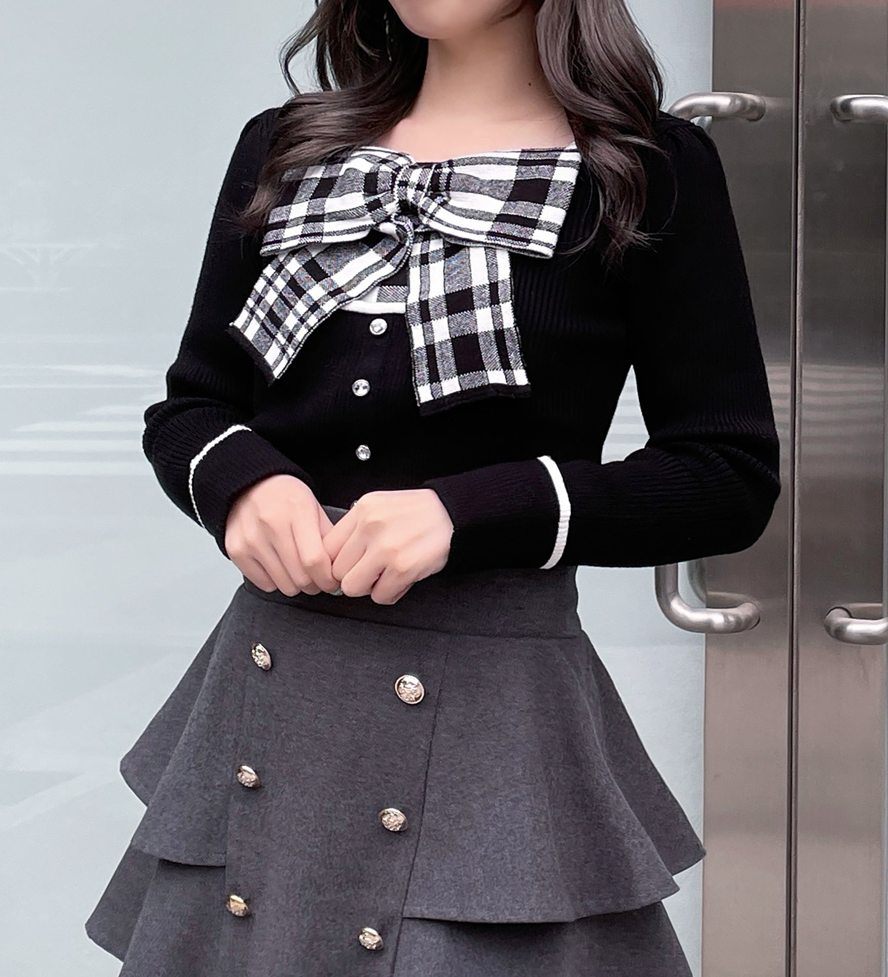 リボンレイヤードニット